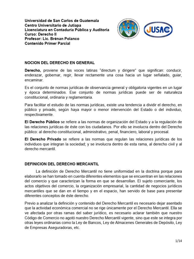 Contenido Primer Parcial de La Carrera de Derecho 2 Usac | PDF ...