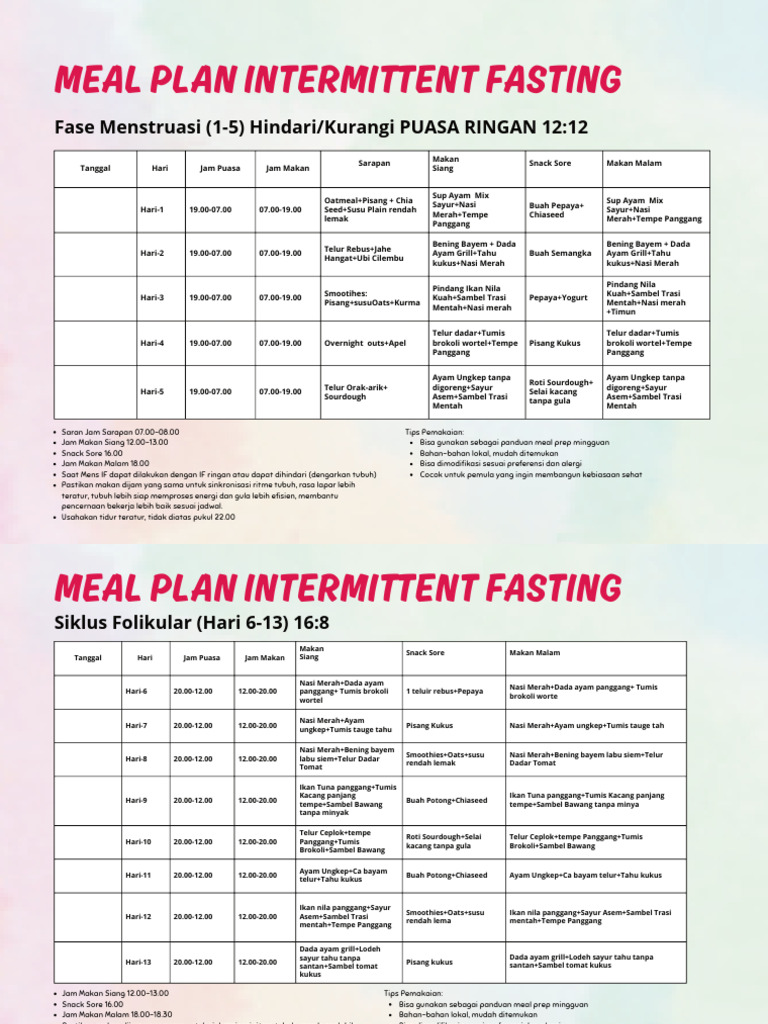Meal Plan Intermittent Fasting | PDF