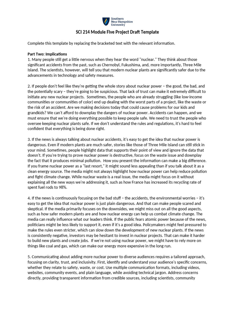 SCI 214 Module Five Project Draft-Dylan Miller | PDF | Nuclear Power ...
