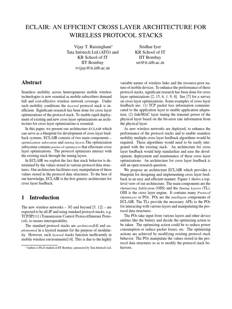 ECLAIR - An Efficient Cross-Layer Architecture For Wireless Protocol ...