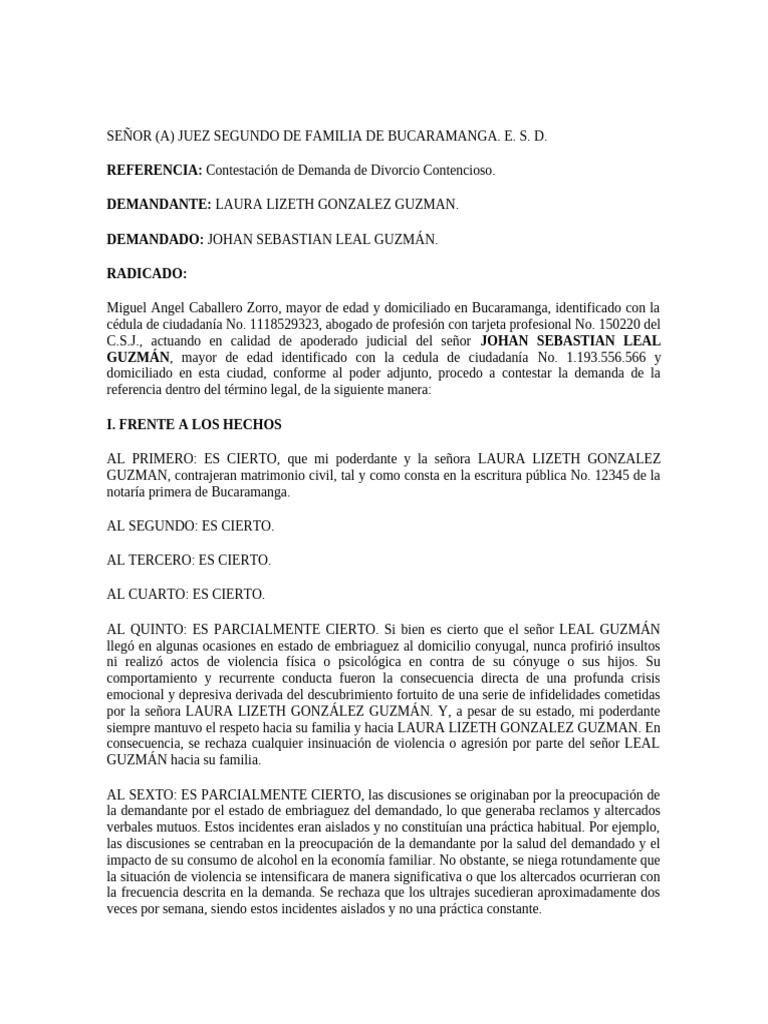 Contestacion Demanda Familia | PDF | Divorcio | Demanda judicial