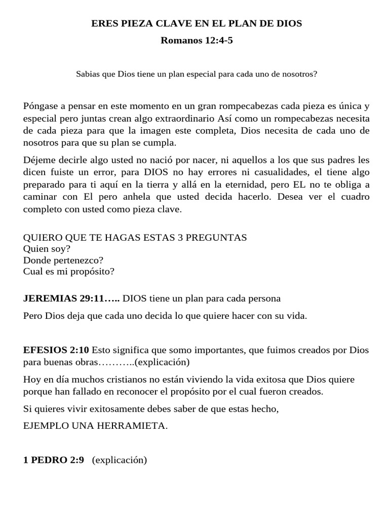 Eres Pieza Clave en El Plan de Dios | PDF | Cristo (título) | Contenido ...
