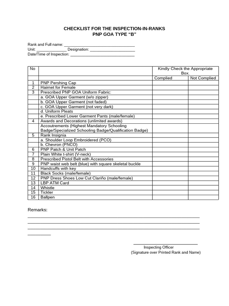 Checklist For GOA Type B | PDF