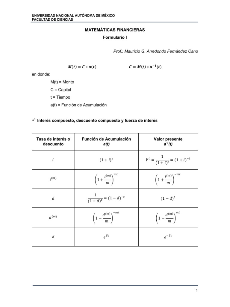 Formulario Mate Fin | PDF | Finanzas Matemáticas | Matemáticas