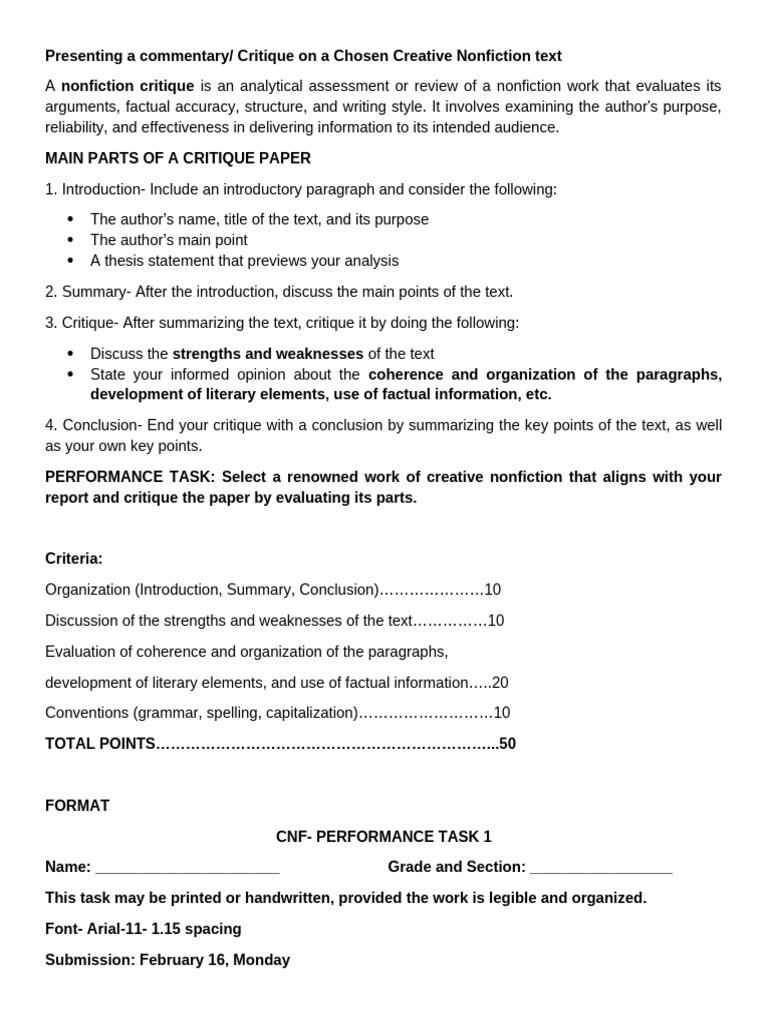 Writing a Critique Paper- CNF | PDF