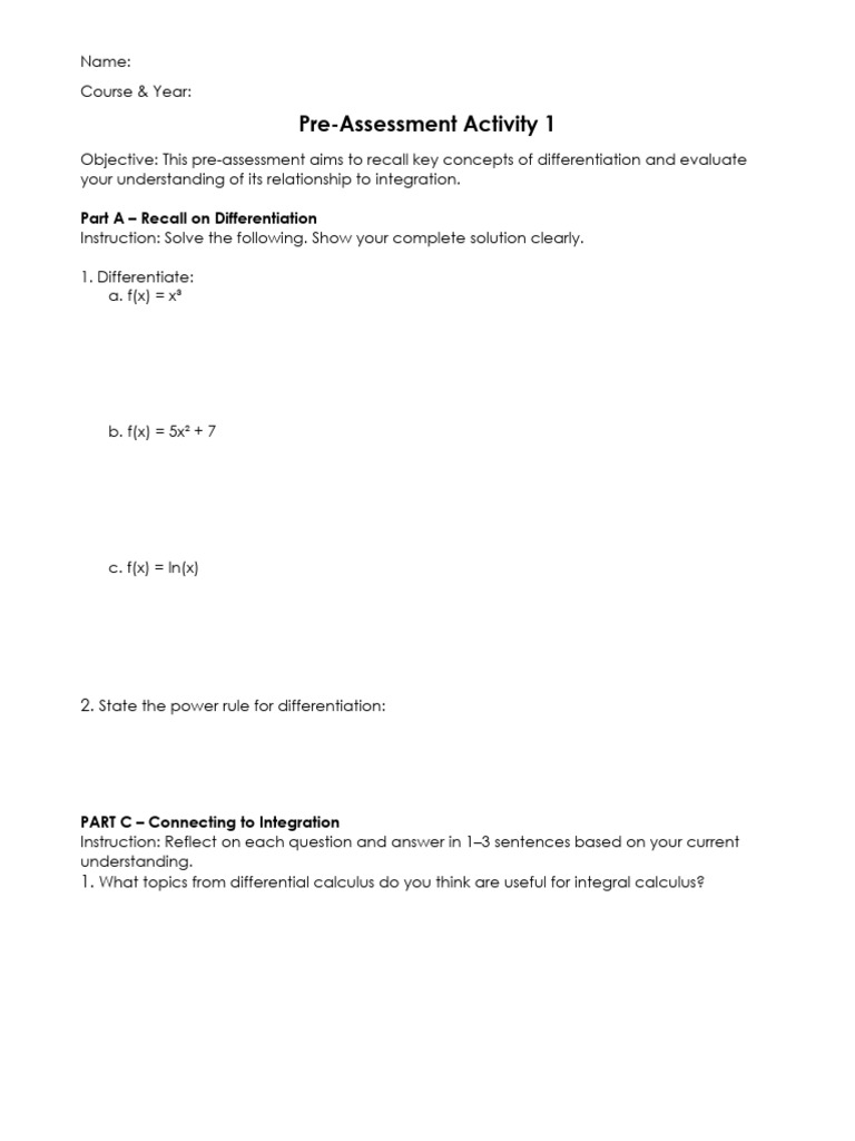 Pre Assessment | PDF