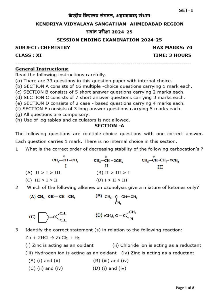 Qp Xi Chemistry See 2024 25 Set 1 | PDF | Organic Chemistry | Chemistry