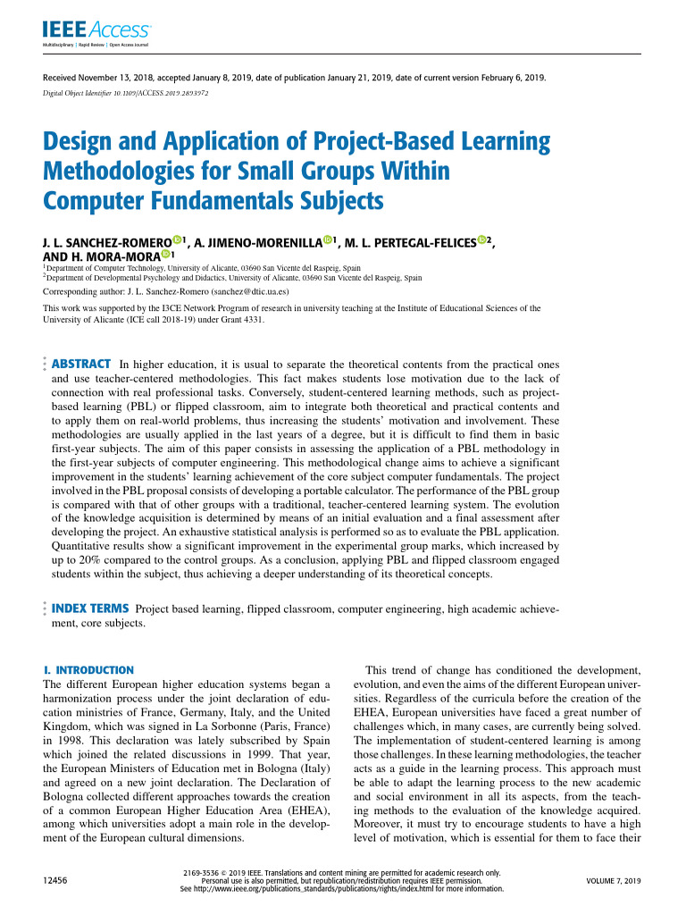 Design and Application of Project-Based Learning Methodologies For ...