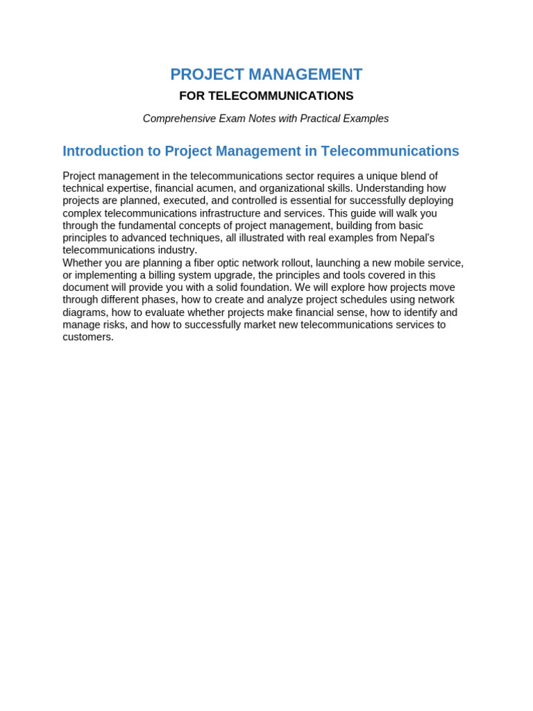 Project Management Telecom Exam Notes | PDF | Net Present Value ...