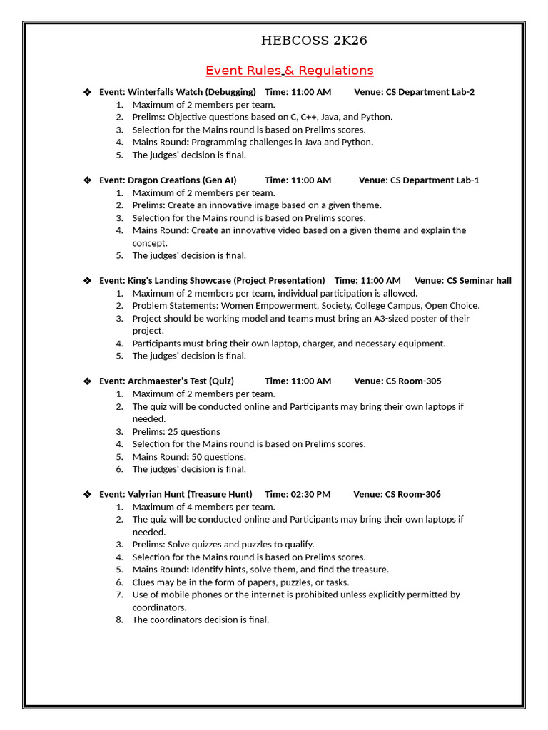 Event Rules | PDF