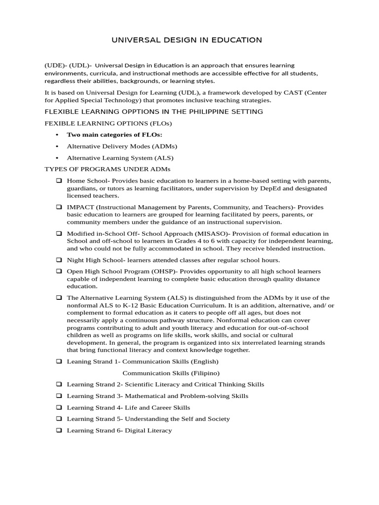 Universal Design in Education Handouts | PDF