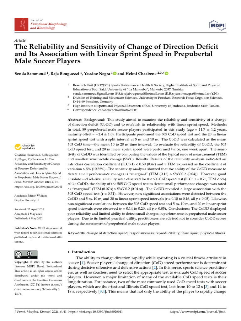 The Reliability and Sensitivity of Change of Direction Deﬁcit | PDF ...