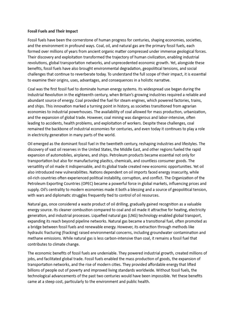 Fossil Fuels and Their Impact | PDF | Fossil Fuels | Petroleum