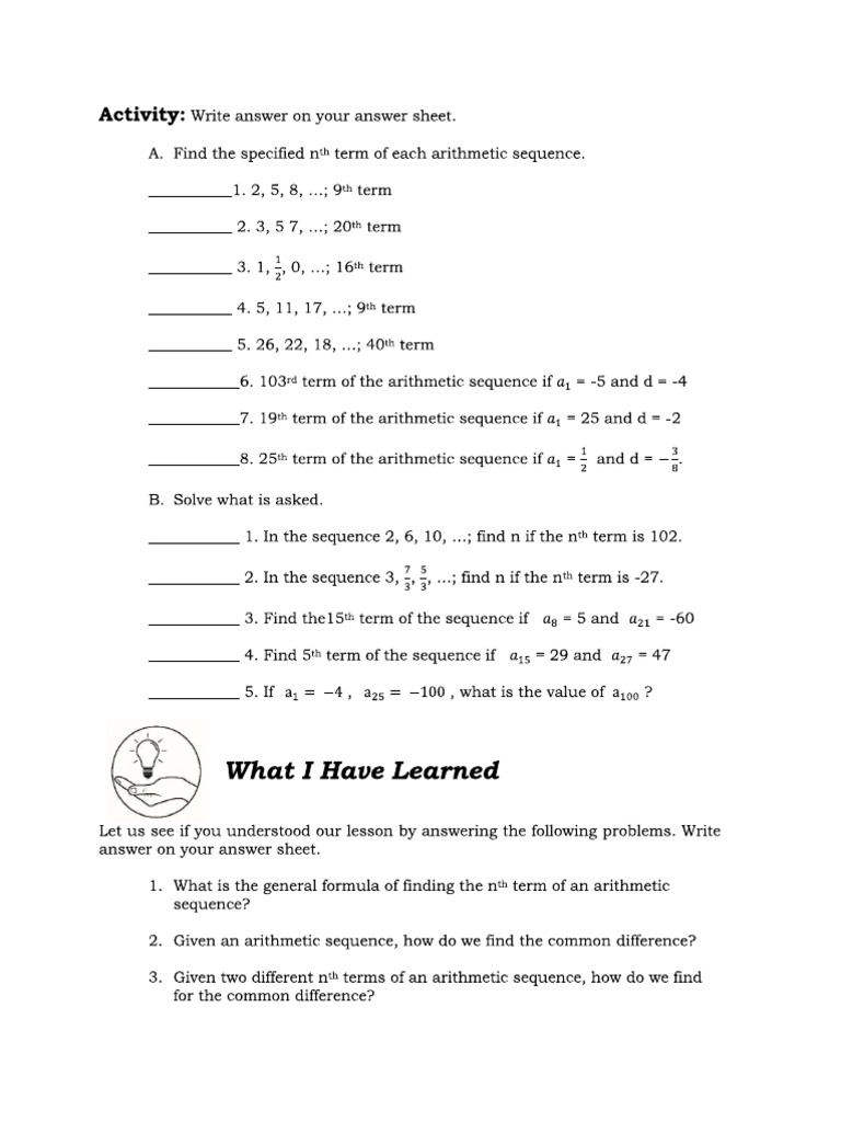 Arithmetic Sequence Activity | PDF