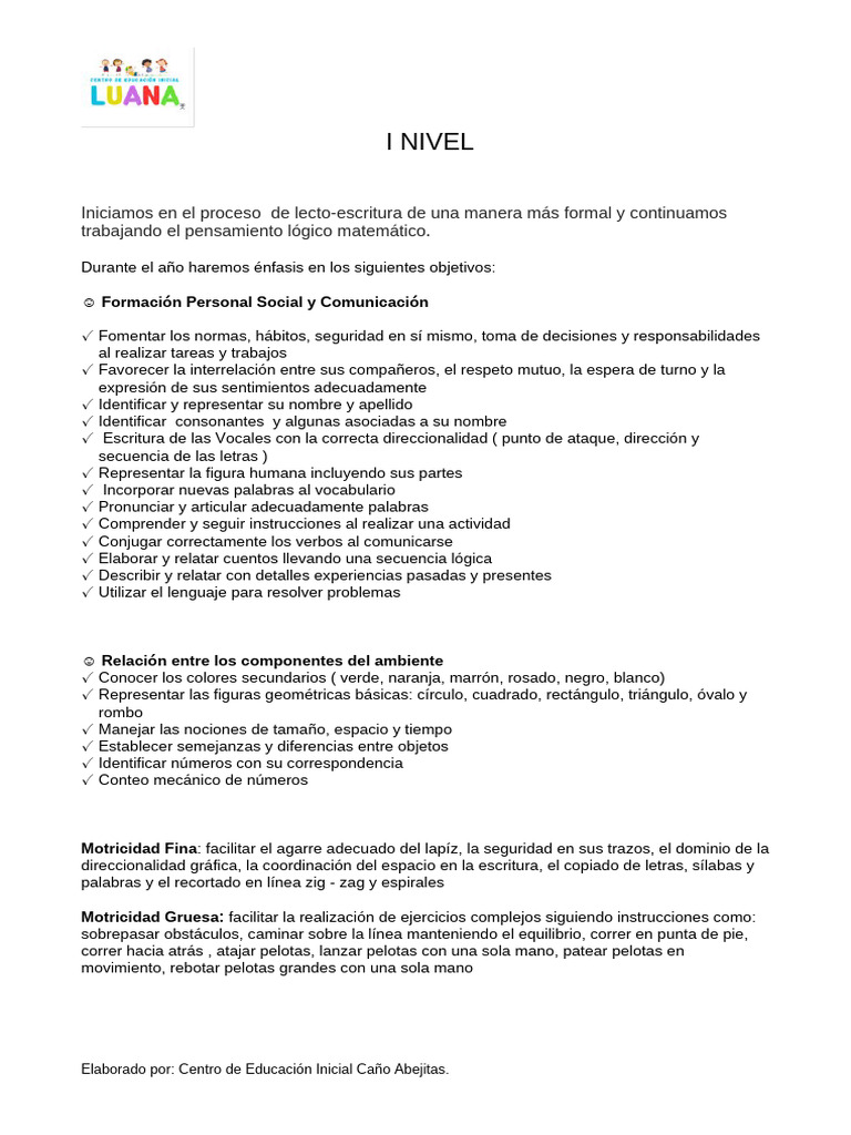 Planificacion 1 Nivel | PDF | Educación de la primera infancia | Escritura