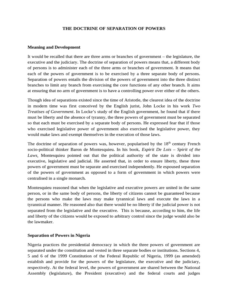 The Doctrine of Separation of Powers | PDF | Separation Of Powers ...