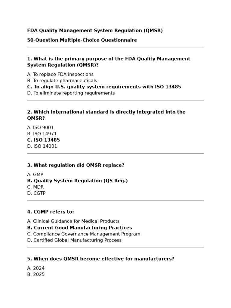 Questionnaire QMS Regulation | PDF | Quality Management System | Audit