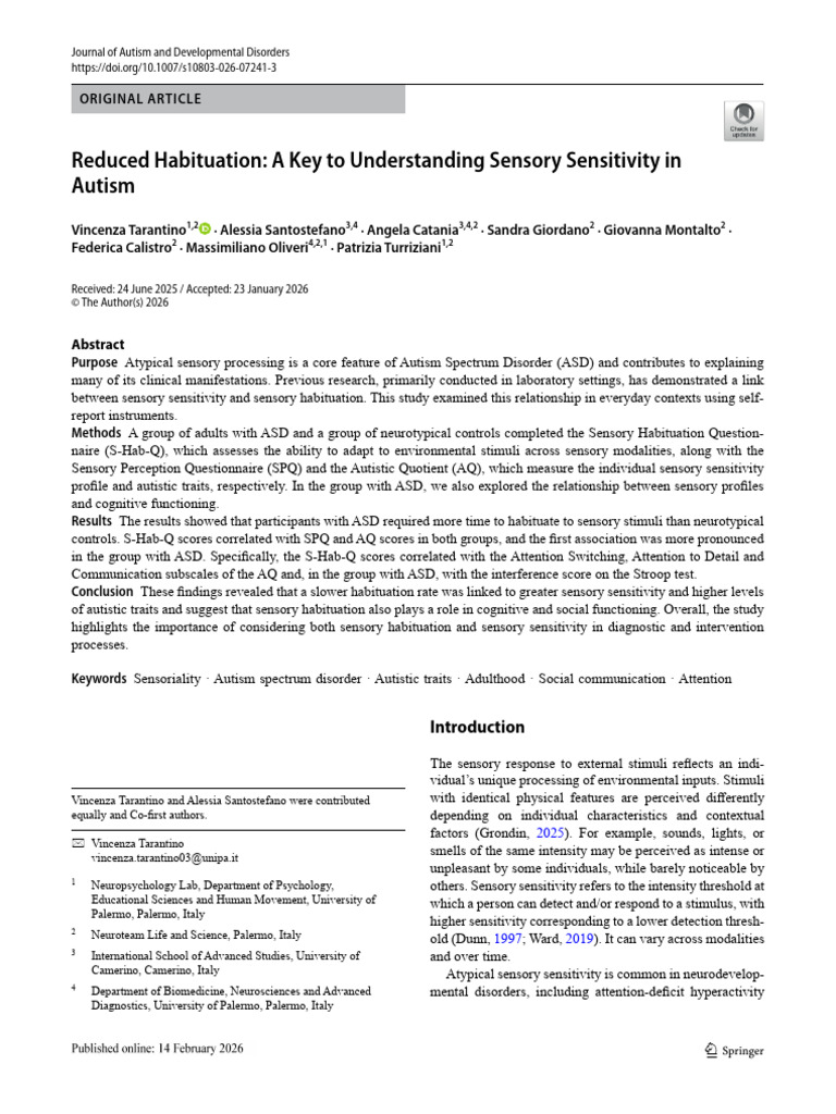 Reduced Habituation: A Key To Understanding Sensory Sensitivity in ...