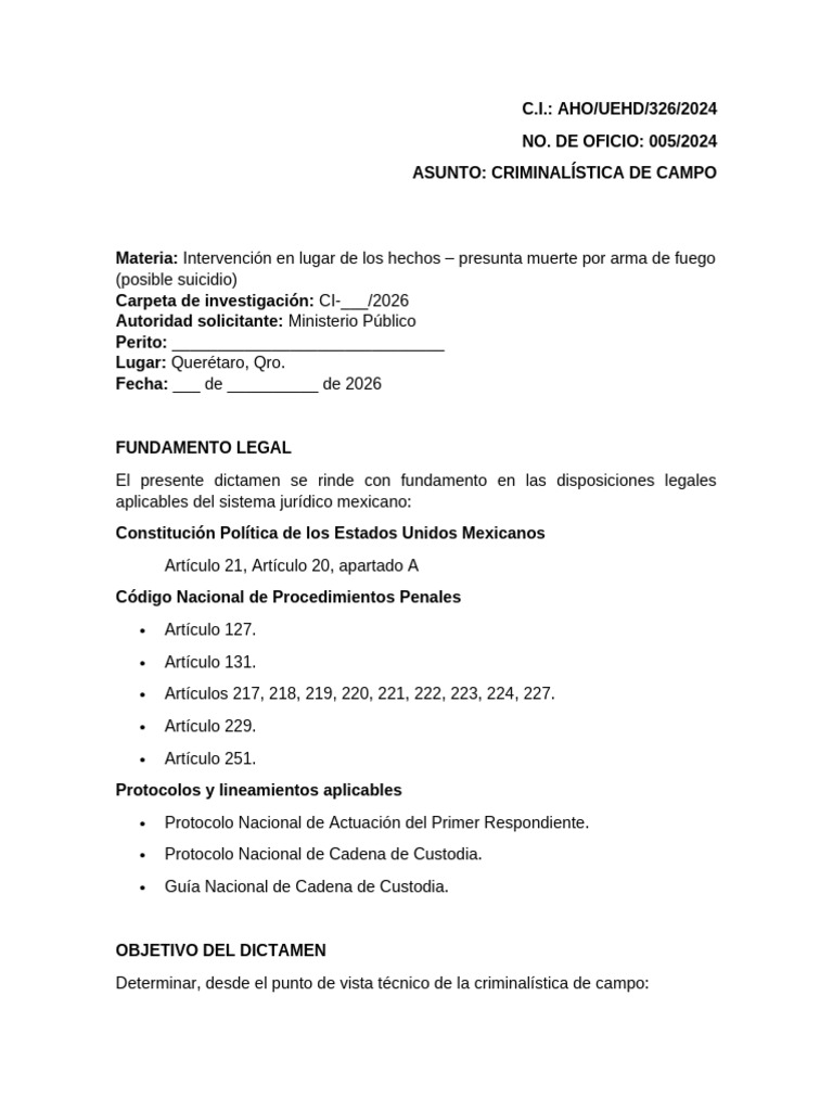 Dictamen Pericial en Criminalística de Campo | PDF | Ciencia forense