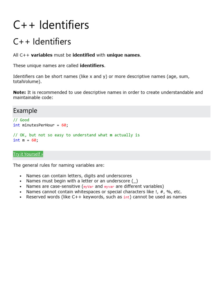 21.09.24 - C++ Identifiers | PDF
