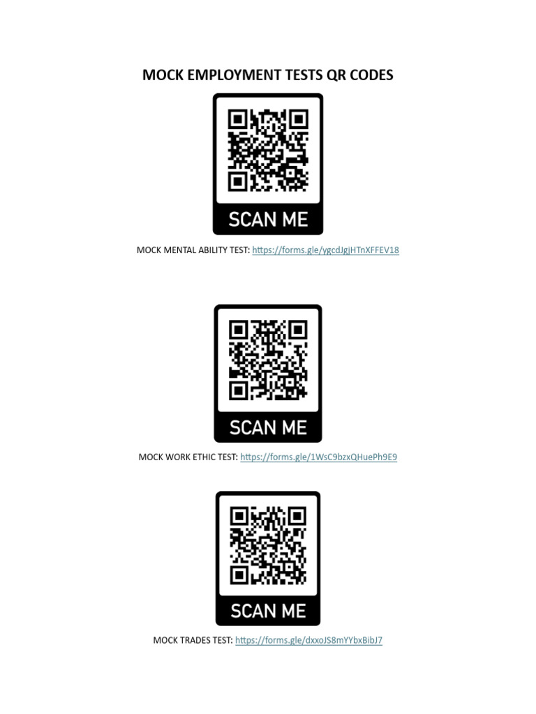 Mock Employment Tests Qr Codes | PDF