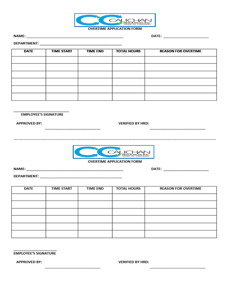 Overtime Application Form | PDF