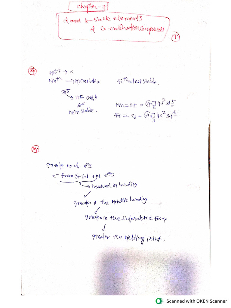Chapter 7 D and F Block and Co Ordination Compounds 2 Marks Narayana | PDF