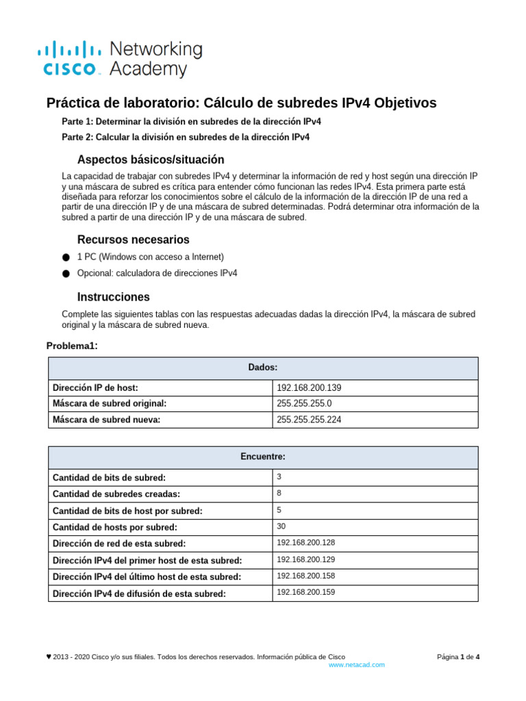 11.6.6 Lab - Calculate IPv4 Subnets - ILM | PDF | Dirección IP ...