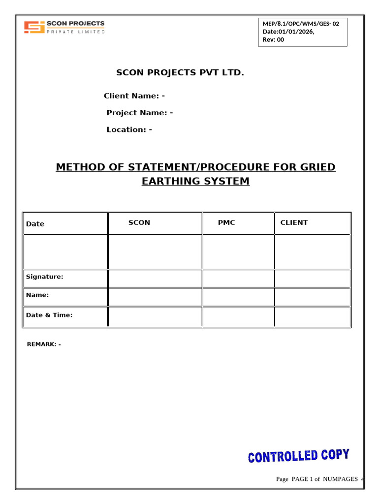 02.method Statement - Grid Earthing System | PDF | Welding | Construction