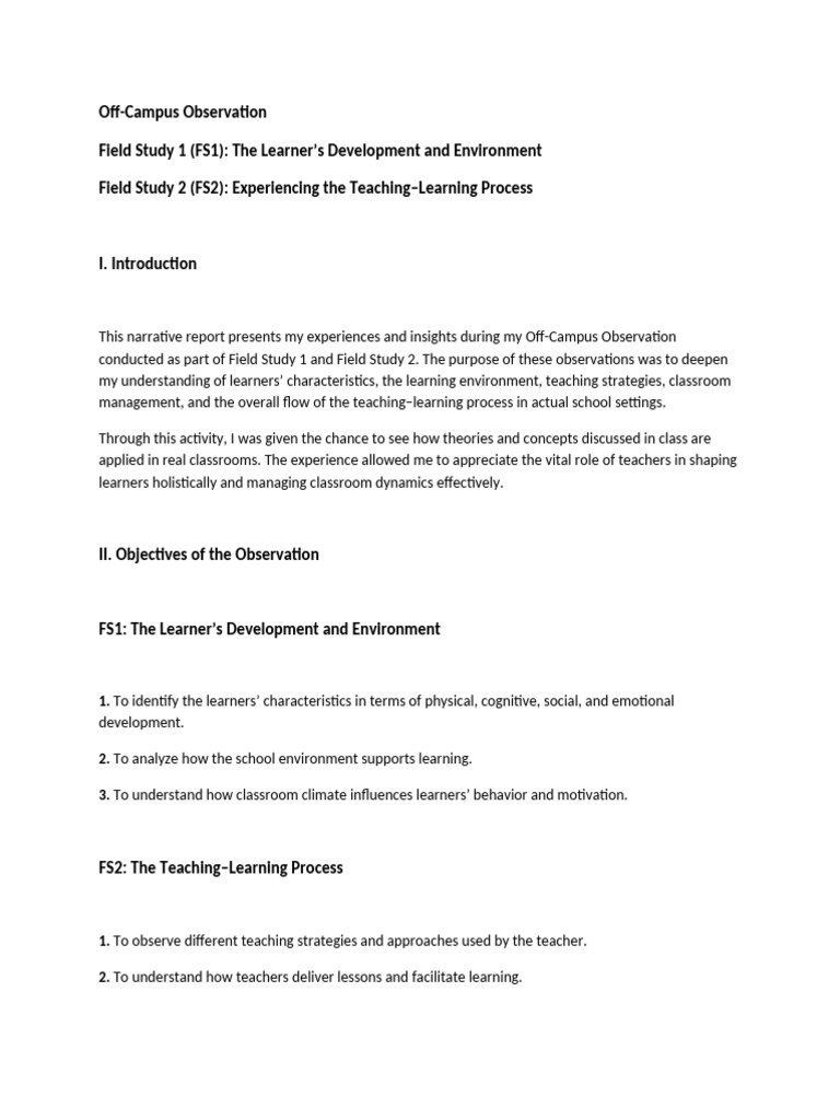 Narrative Report in FS1 and FS2 | PDF | Learning | Teachers