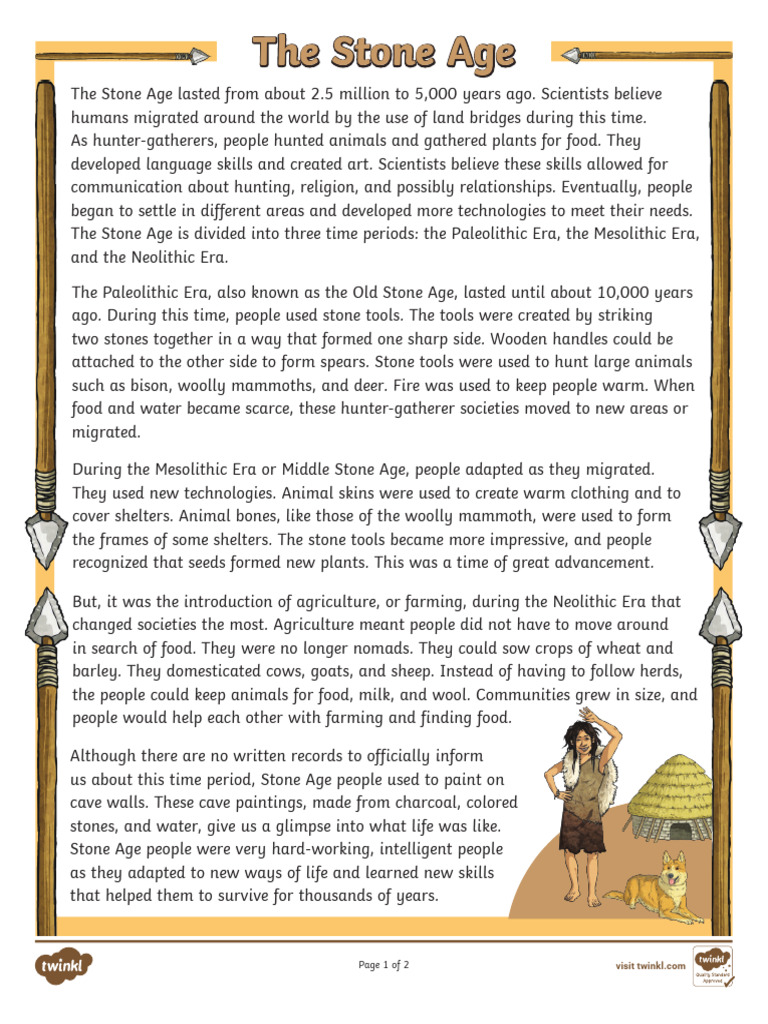 Color Sixth Grade Stone Age Reading Comprehension Activity | PDF ...