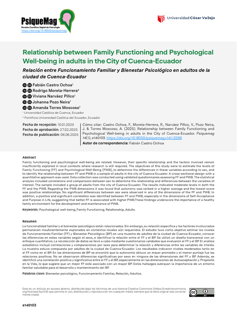 Relationship Between Family Functioning and Psychological | PDF ...