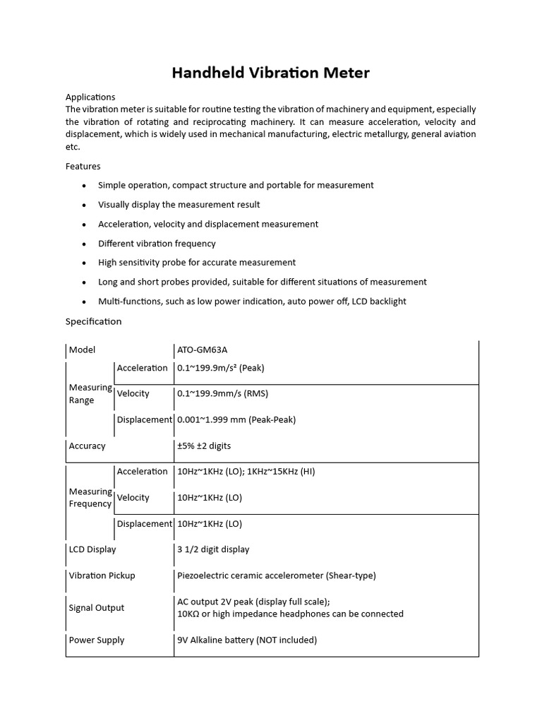 Handheld Vibration Meter | PDF | Accelerometer | Machines