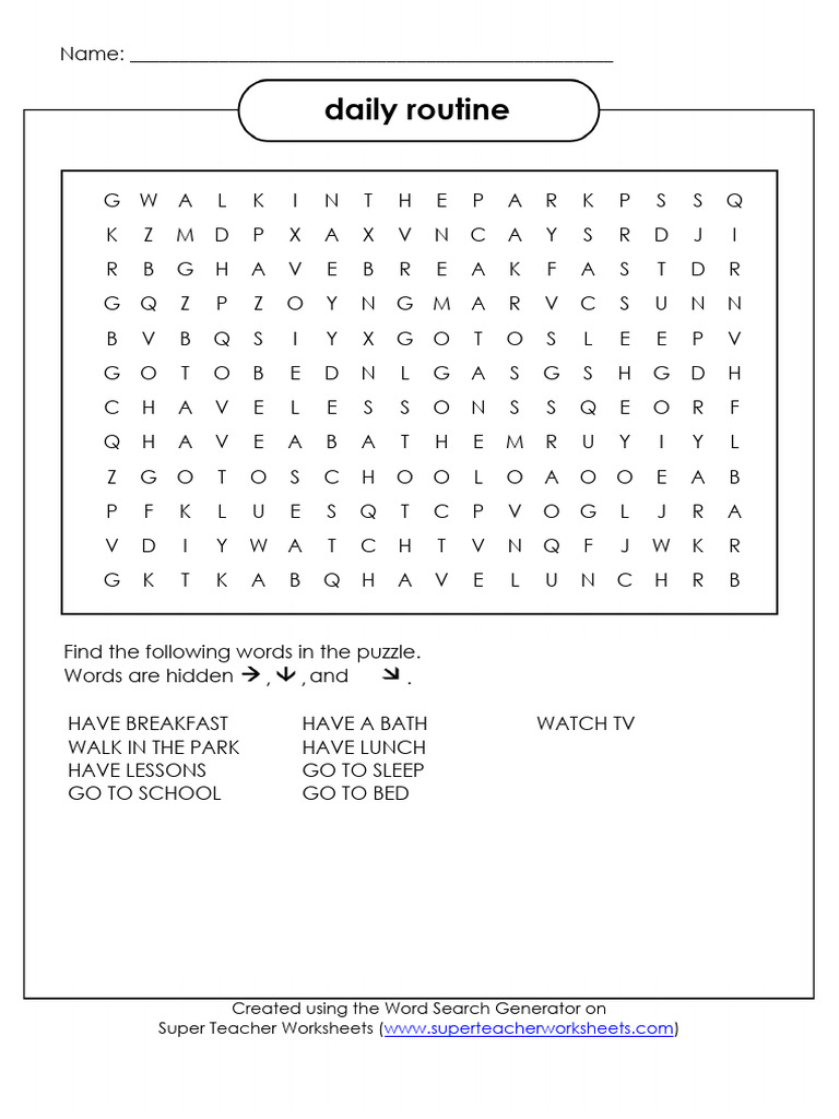 Super Teacher Worksheets Daily Routine | PDF | Word Search | Word Puzzles