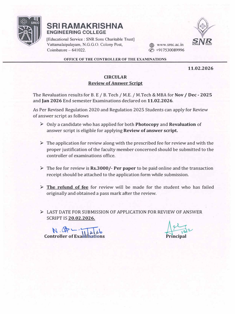 Review of Answer Scripts - Circular | PDF