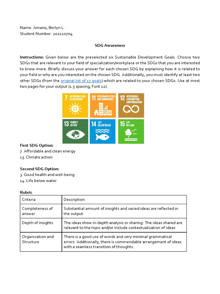 Berlyn Amano - EDSC 283_Activity 1_SDG Awareness | PDF | Mangrove ...