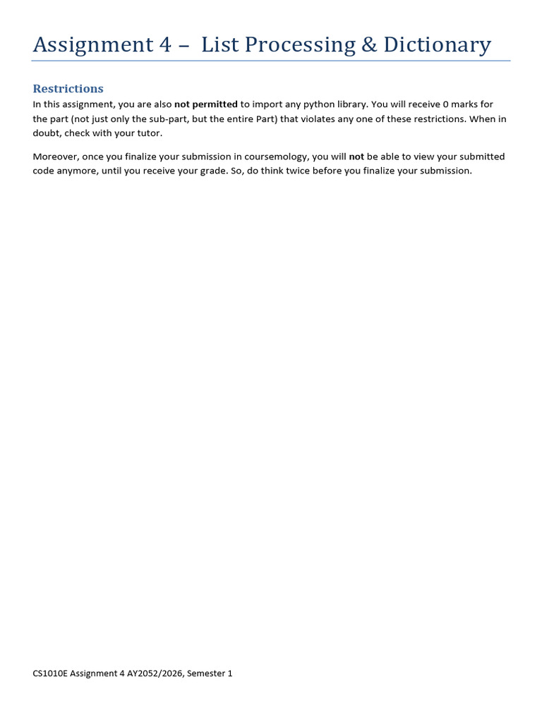 Assignment 4 List Processing and Dictionary | PDF | Function ...
