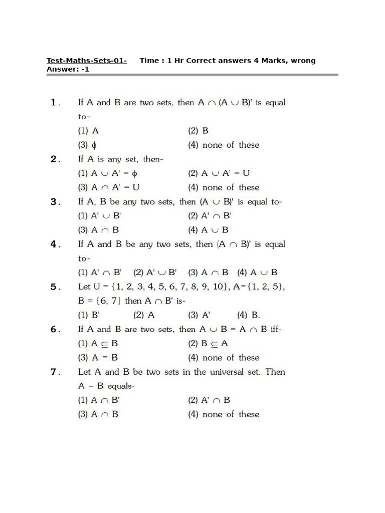 Test Maths Sets 01 | PDF