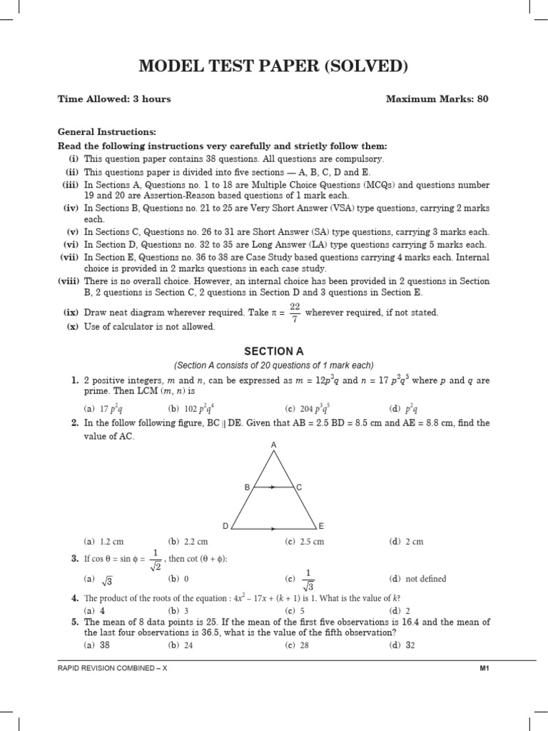 Model Test Paper (Solved) | PDF | Circle | Sphere