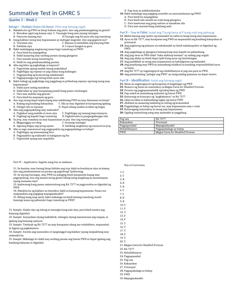 Summ - Test Esp 5 q3 w2 | PDF
