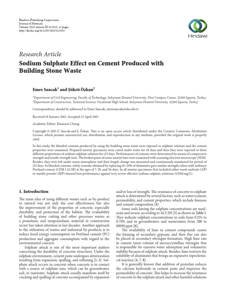 Effect of Sodium Sulphate Cement Hydration | PDF | Cement | Concrete