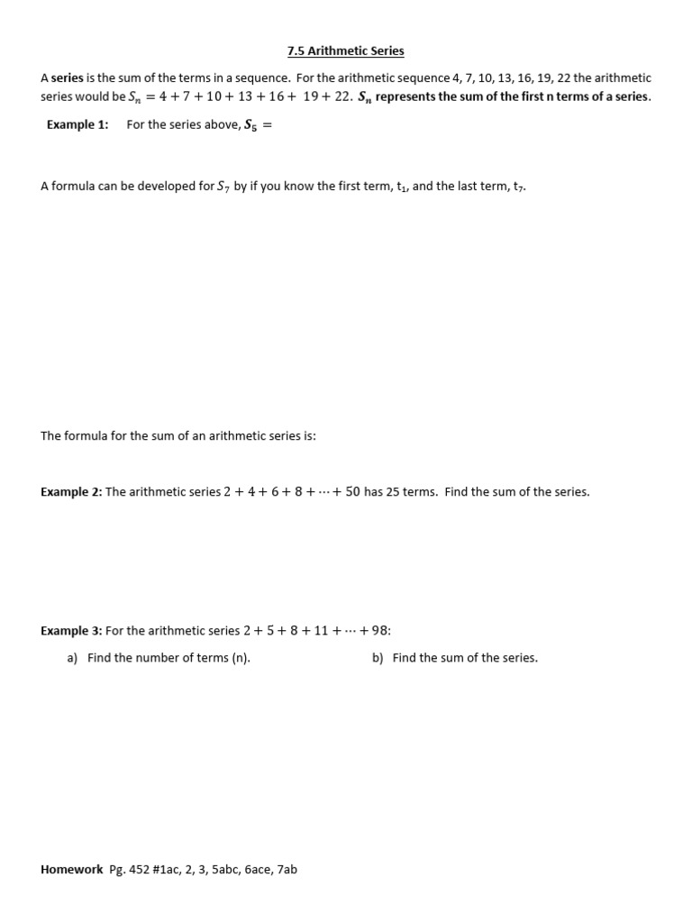 03a - 7.5 Arithmetic Series Jan2026 | PDF
