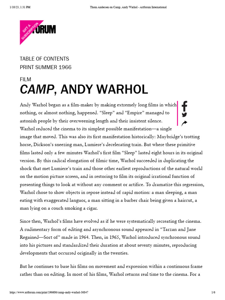 Andersen Thom Camp Andy Warhol | PDF