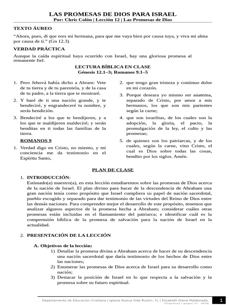 LECCIÓN 2 - Las Promesas de Dios para Israel - para | PDF | Abrahán | Leah