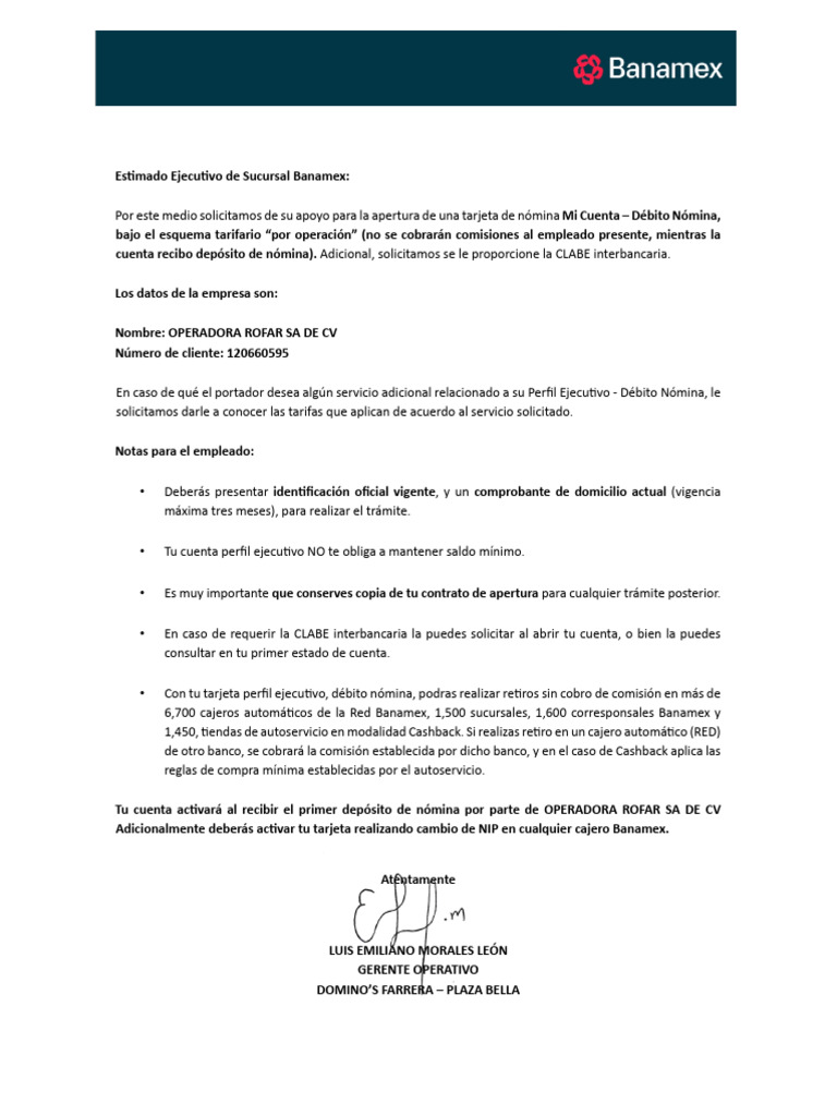 Carta Apertura Banamex | PDF