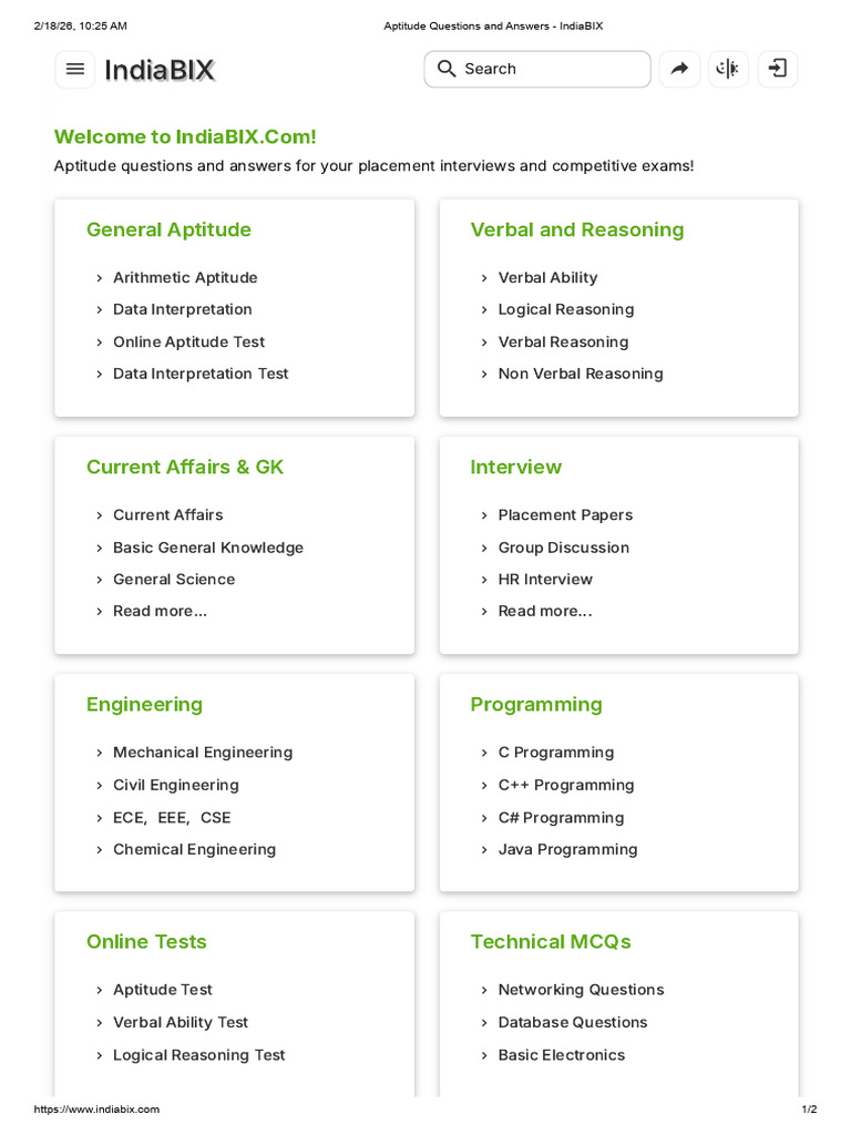 Aptitude Questions and Answers - IndiaBIX | PDF | Computing