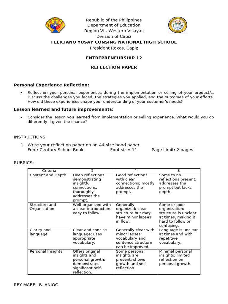 Reflection Paper in Entrep | PDF | Learning | Cognition