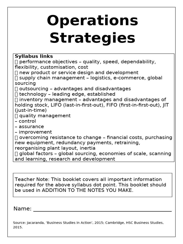 BOOKLET Operations Strategies | PDF | Logistics | Economies