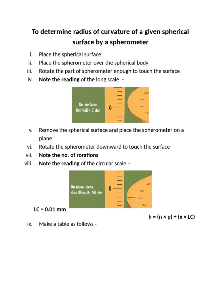 To Determine Radius of Curvature of A Given Spherical Surface by A ...