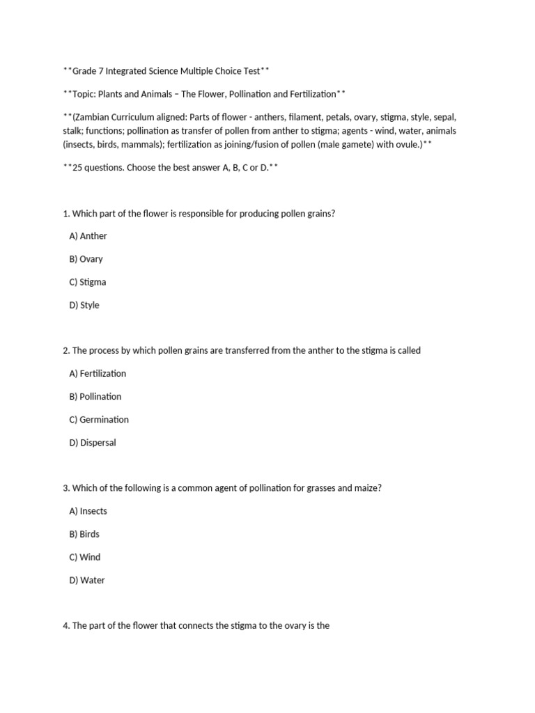 Grade 7 Science 2026 | PDF | Flowers | Pollination
